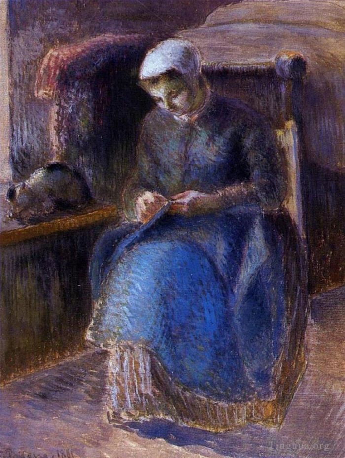 Camille Pissarro Peinture à l'huile - Femme cousant 1881