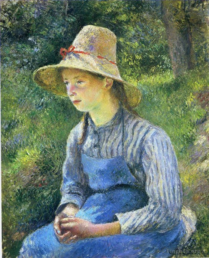 Camille Pissarro Peinture à l'huile - Jeune paysanne portant un chapeau 1881