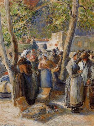 Camille Pissarro œuvres - Le marché de gisors 1887