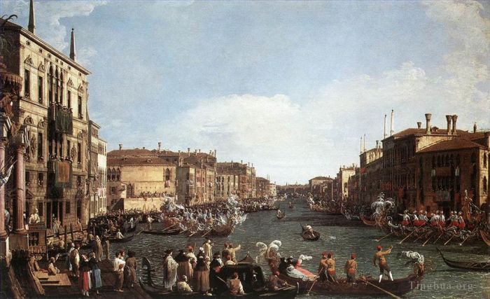 Canaletto Peinture à l'huile - Une régate sur le Grand Canal Venise Vénitienne