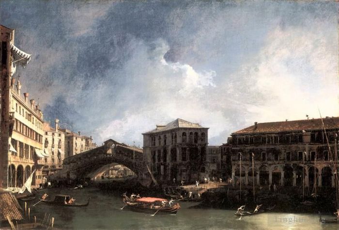 Canaletto Peinture à l'huile - CANALETTO Le Grand Canal Près du Ponte Di Rialto