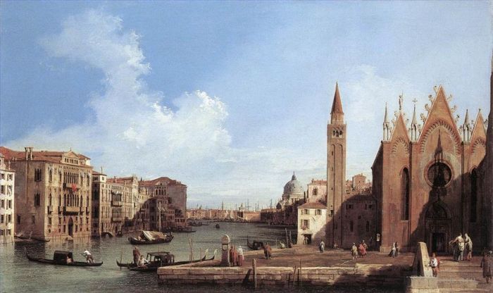 Canaletto Peinture à l'huile - Grand Canal De Santa Maria Della Carita Au Bacino Di San Marco