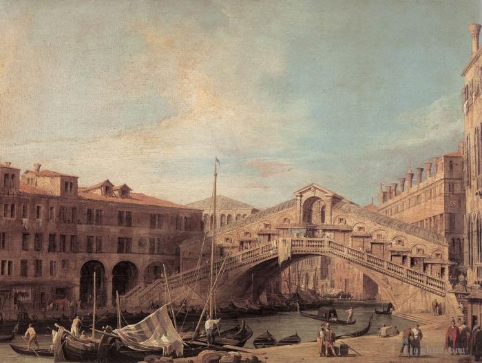 Canaletto Peinture à l'huile - Grand Canal Le pont du Rialto depuis le sud