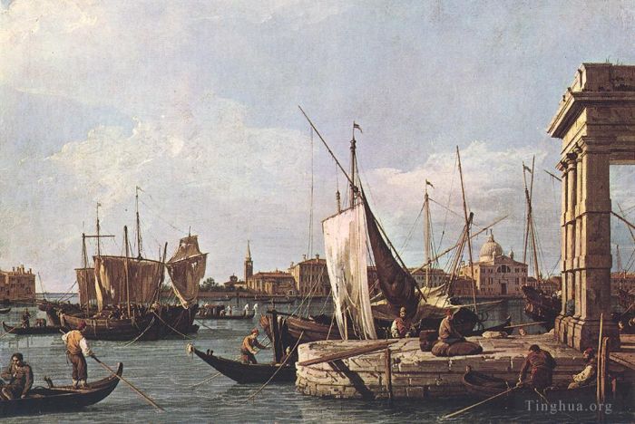 Canaletto Peinture à l'huile - La Punta della Dogana Custom Point