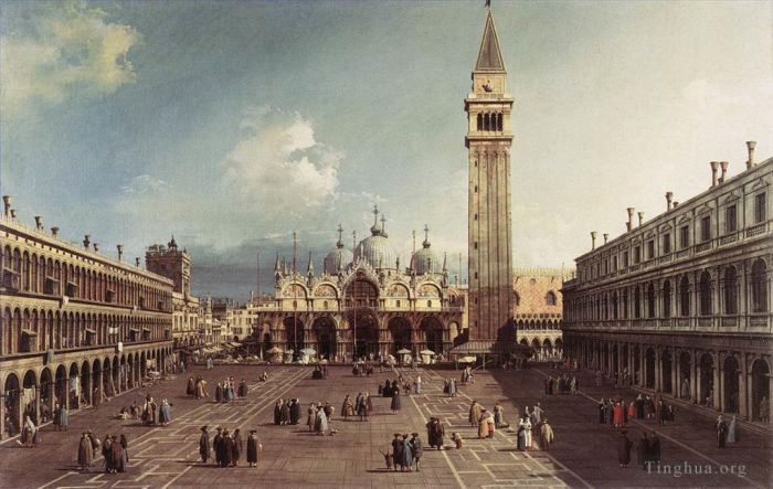 Canaletto Peinture à l'huile - Place Saint-Marc avec la basilique