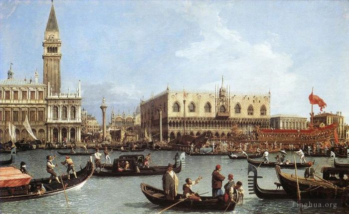 Canaletto Peinture à l'huile - Retour du Bucentoro au Molo le jour de l'Ascension