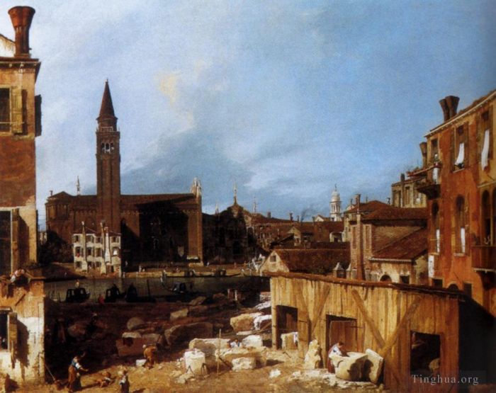 Canaletto Peinture à l'huile - Cour des tailleurs de pierre