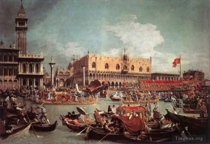 Canaletto Peinture à l'huile - Le Bucintoro revient au Molo le jour de l'Ascension