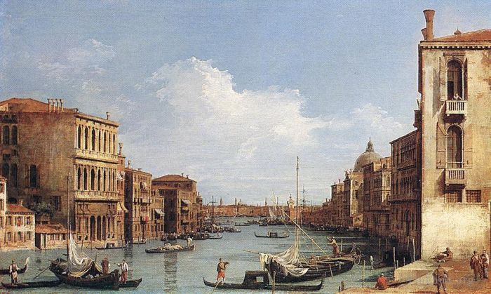 Canaletto Peinture à l'huile - Le Grand Canal de Campo S Vio vers le Bacino