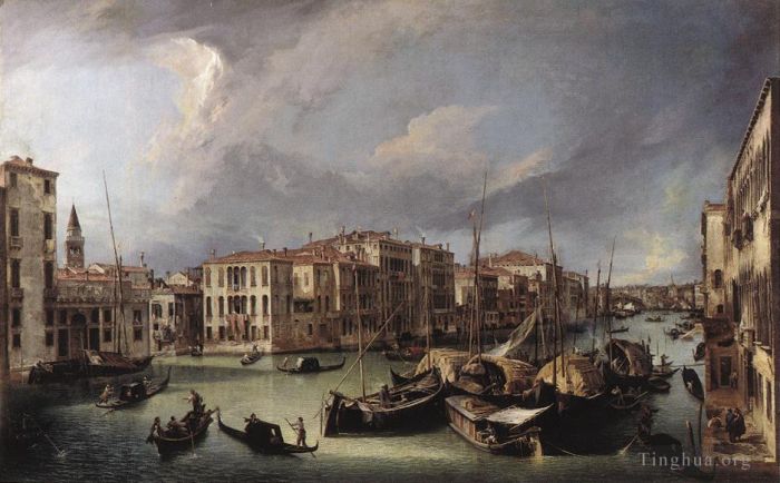 Canaletto Peinture à l'huile - Le Grand Canal avec le pont du Rialto en arrière-plan