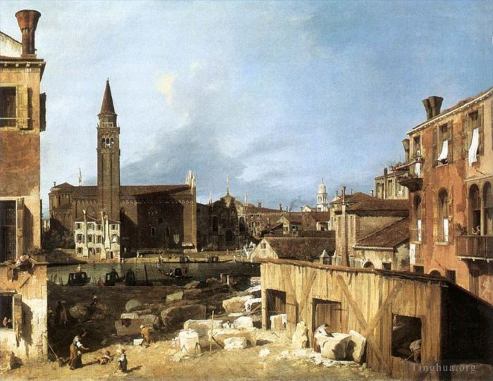 Canaletto Peinture à l'huile - La cour des tailleurs de pierre