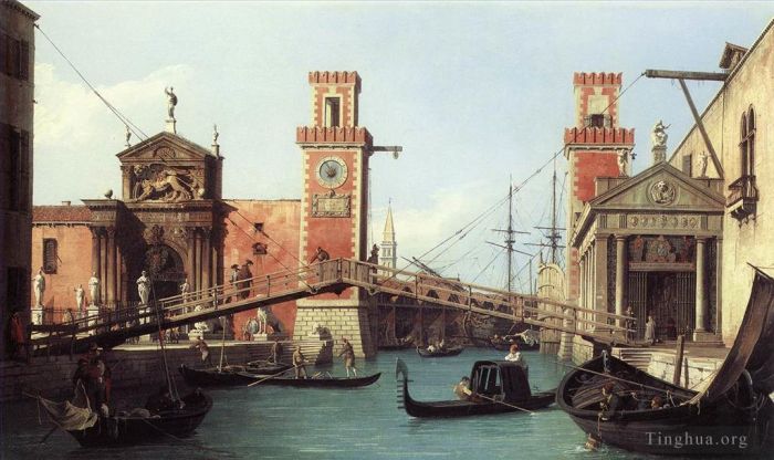 Canaletto Peinture à l'huile - Vue de l'entrée de l'Arsenal