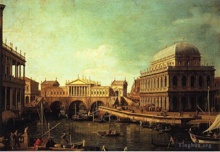 Canaletto Peinture à l'huile - Basilique de Venise et le pont du Rialto