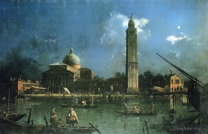 Canaletto Peinture à l'huile - Célébration nocturne devant l'église de San Pietro di Castello
