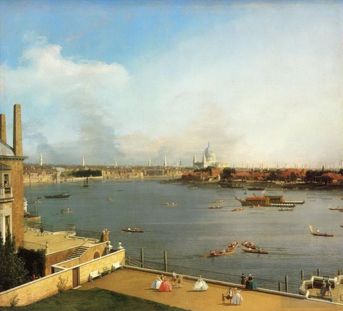 Canaletto Peinture à l'huile - La Tamise et la ville de Londres depuis Richmond House 1746
