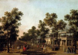Canaletto œuvres - Vue sur les jardins de Vauxhall avec le pavillon de l'orchestre et la maison d'orgue turque