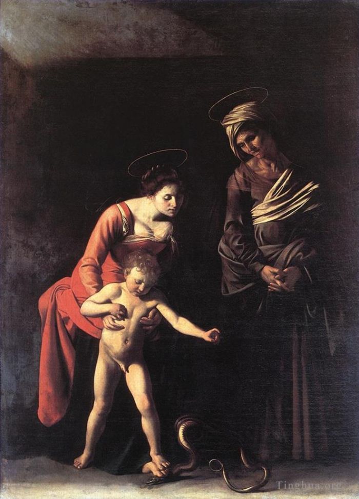 Caravaggio Peinture à l'huile - Madone au Serpent