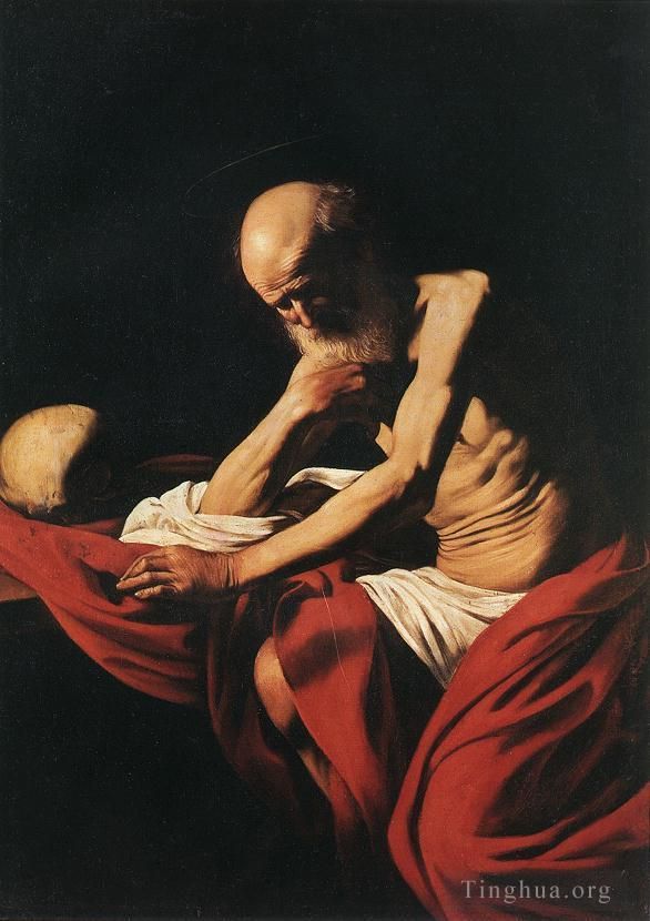 Caravaggio Peinture à l'huile - Saint Jérôme en méditation