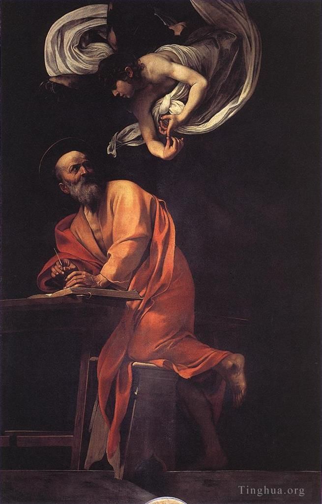 Caravaggio Peinture à l'huile - L'inspiration de saint Matthieu