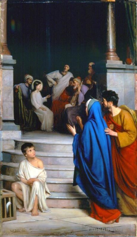 Carl Heinrich Bloch Peinture à l'huile - Le Christ enseignant au Temple