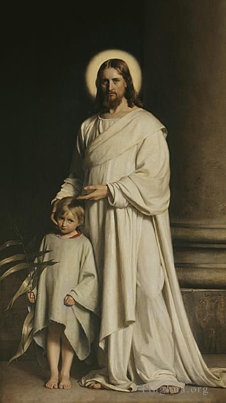 Carl Heinrich Bloch Peinture à l'huile - Le Christ et le garçon