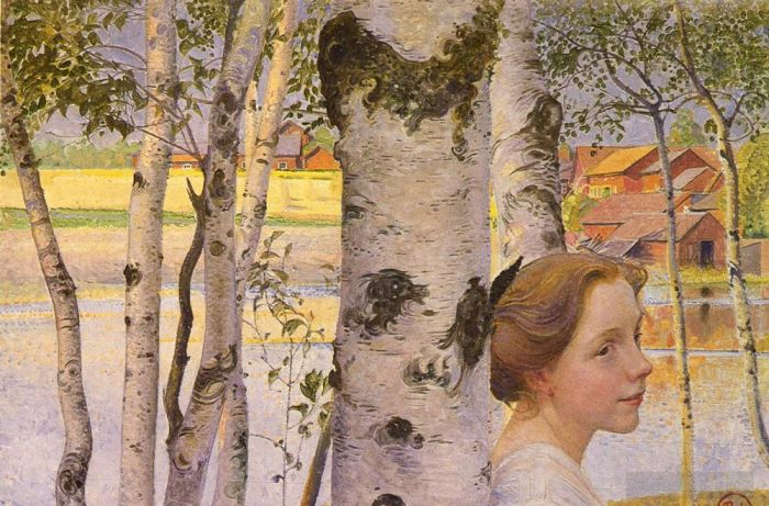 Carl Larsson Peinture à l'huile - Suédois 185à 191Lisbeth Au Bouleau