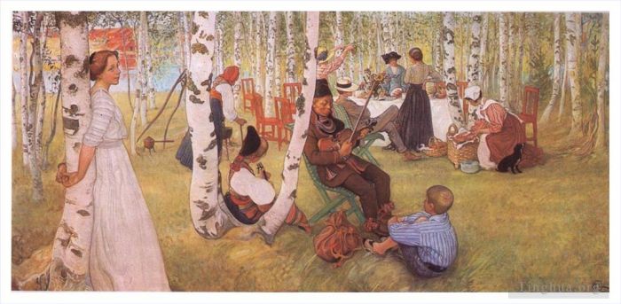 Carl Larsson Peinture à l'huile - Petit-déjeuner en plein air 1913