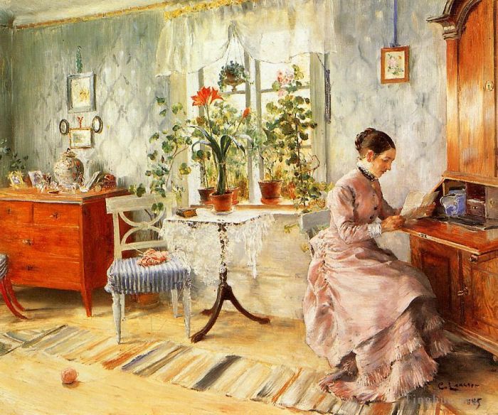 Carl Larsson Types de peintures - Un intérieur avec une femme lisant
