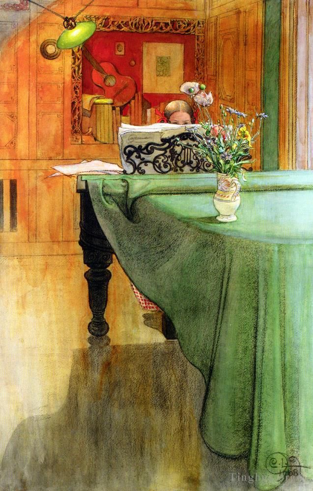 Carl Larsson Types de peintures - Brita Vid Pianot Brita au piano 1908
