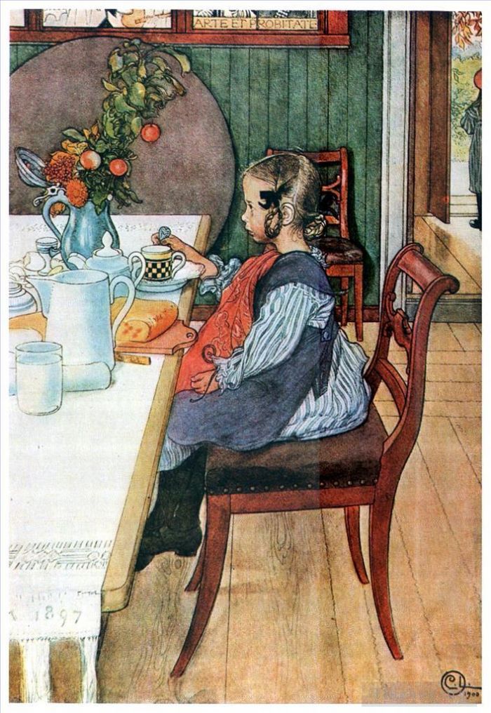 Carl Larsson Types de peintures - Le misérable petit-déjeuner d'un lève-tard, 1900