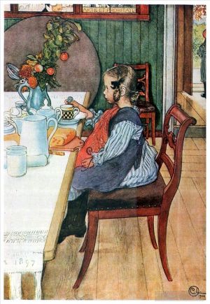 Carl Larsson œuvres - Le misérable petit-déjeuner d'un lève-tard, 1900