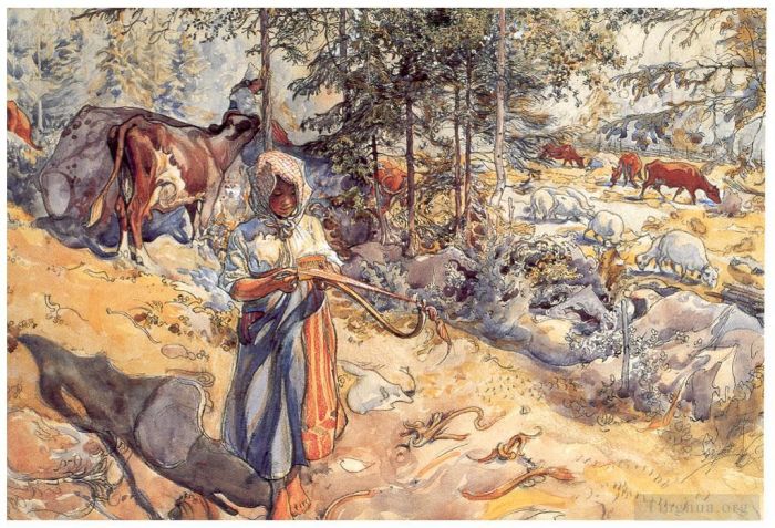 Carl Larsson Types de peintures - Cowgirl dans le pré 1906