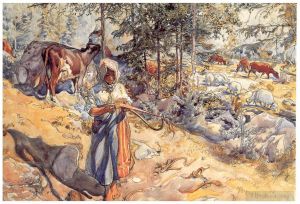 Carl Larsson œuvres - Cowgirl dans le pré 1906