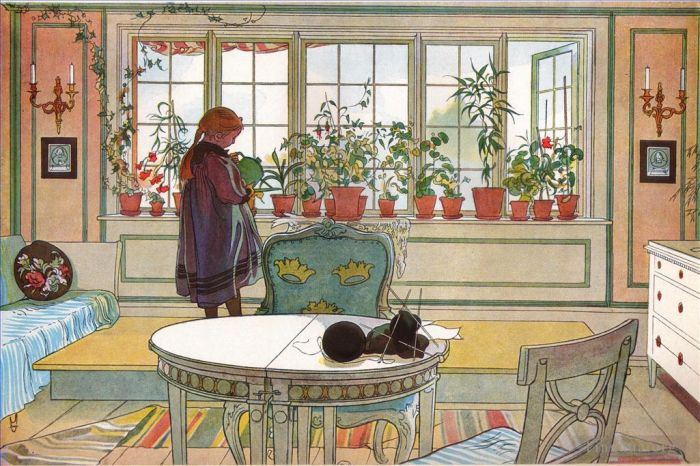 Carl Larsson Types de peintures - Fleurs sur le rebord de la fenêtre 1894