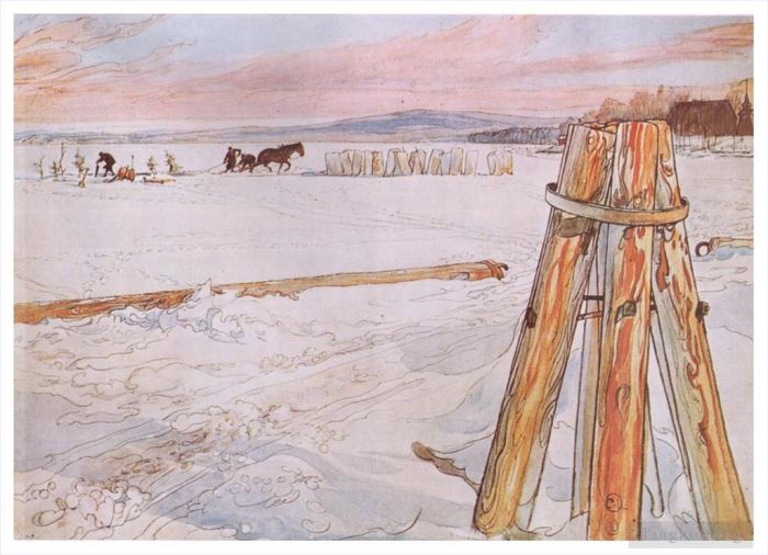 Carl Larsson Types de peintures - Récolte de glace 1905