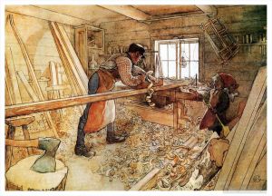 Carl Larsson œuvres - Dans l'atelier de menuiserie 1905