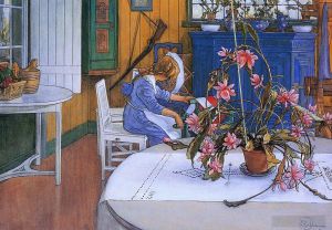 Carl Larsson œuvres - Intérieur avec un cactus 1914