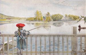 Carl Larsson œuvres - Lisbeth pêchant 1898