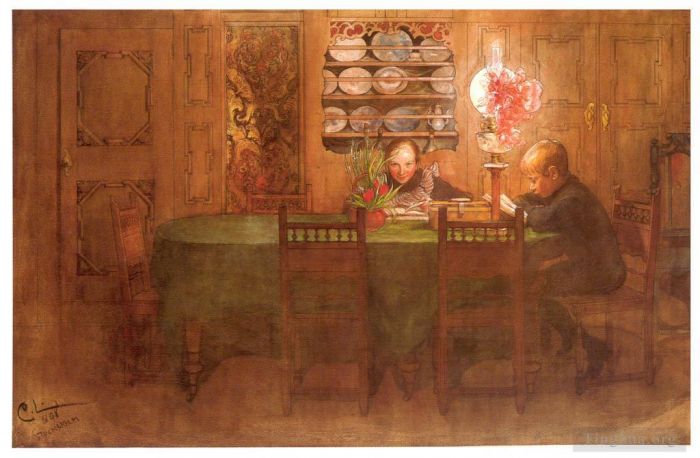 Carl Larsson Types de peintures - Les deberes 1898