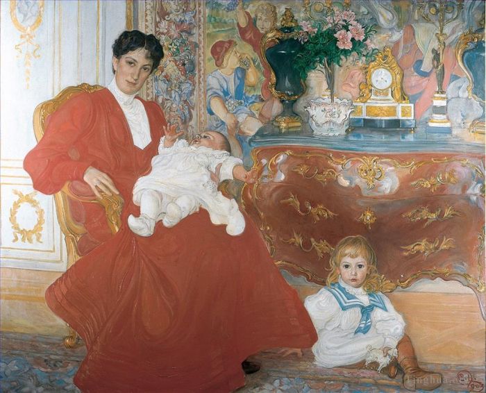 Carl Larsson Types de peintures - Mme Dora Lamm et ses deux fils aînés 1903