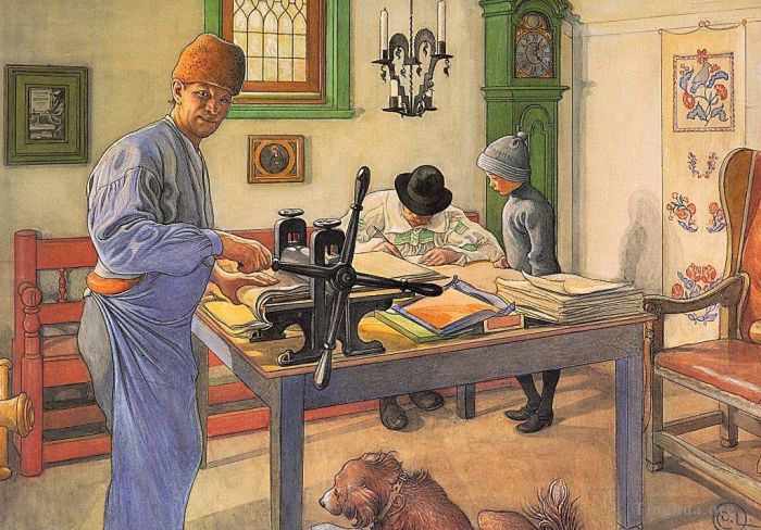 Carl Larsson Types de peintures - Mon atelier à l'acide où je fais ma gravure 1910