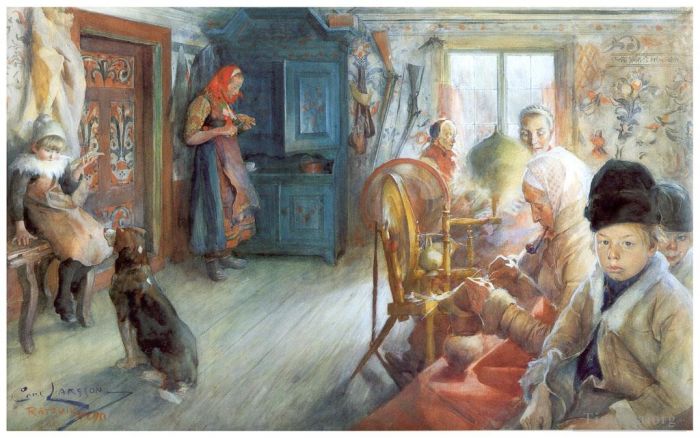 Carl Larsson Types de peintures - Intérieur paysan en hiver 1890