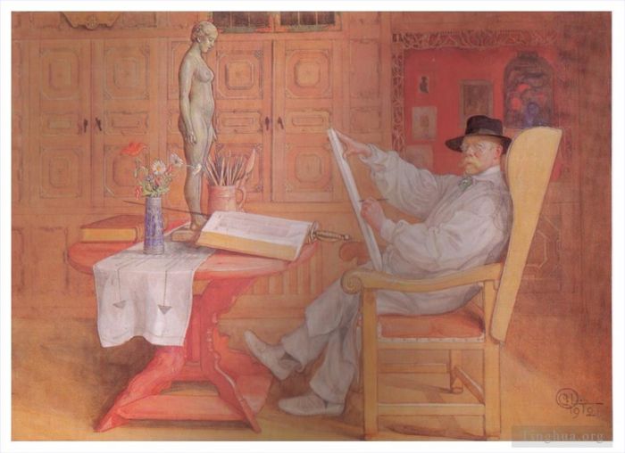 Carl Larsson Types de peintures - Autoportrait en studio 1912