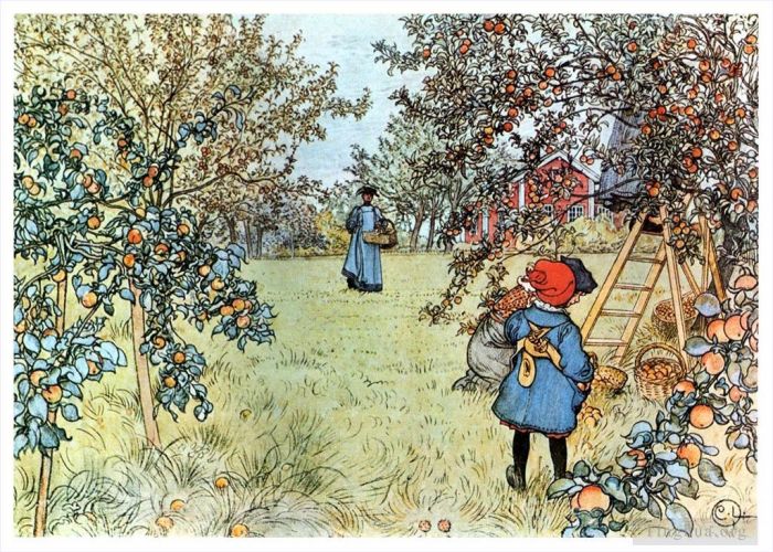 Carl Larsson Types de peintures - La récolte des pommes 1903