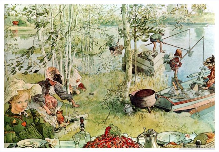 Carl Larsson Types de peintures - La saison des écrevisses s'ouvre en 1897
