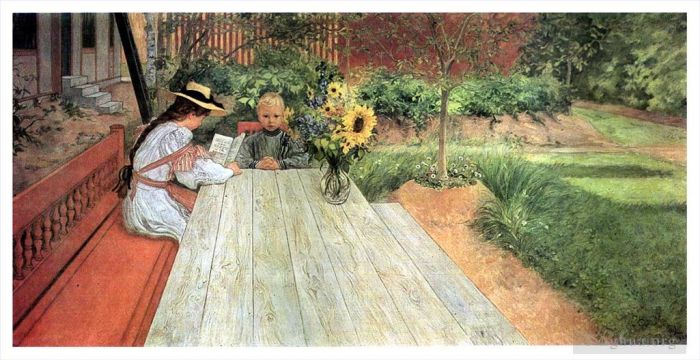 Carl Larsson Types de peintures - La première leçon 1903