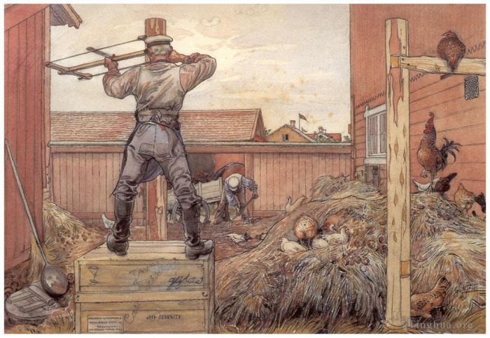 Carl Larsson Types de peintures - Le tas de fumier 1906