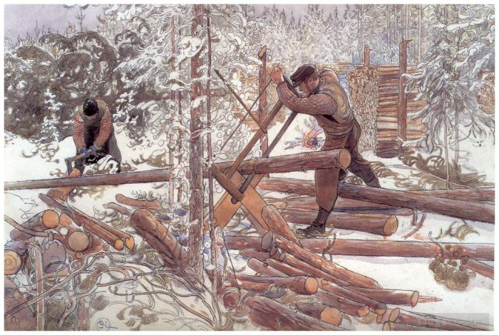 Carl Larsson Types de peintures - Bûcherons dans la forêt 1906