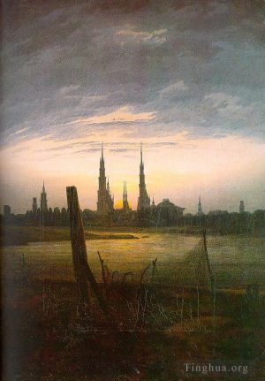 Caspar David Friedrich œuvres - Ville au lever de la lune