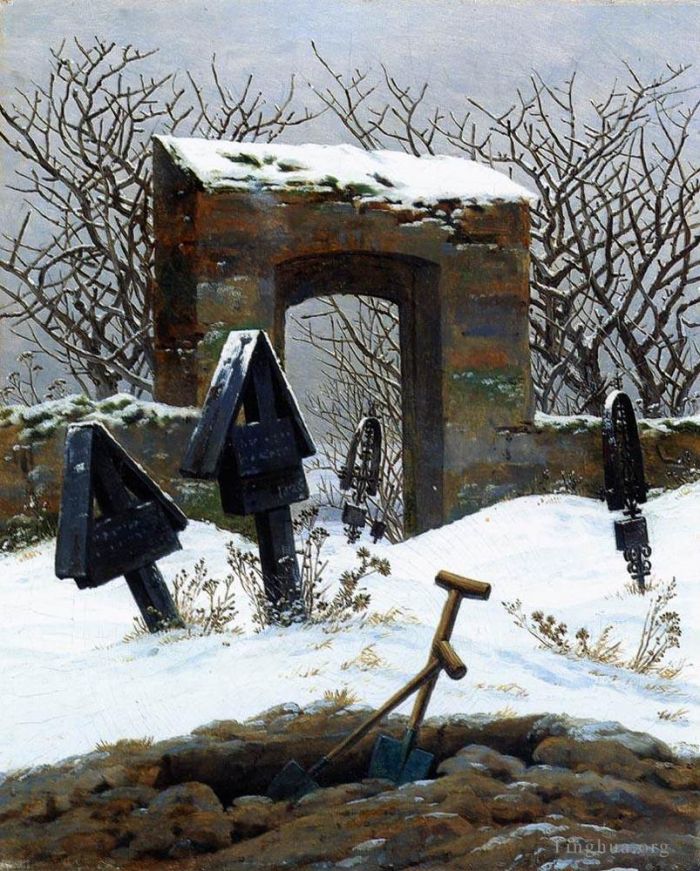 Caspar David Friedrich Peinture à l'huile - Cimetière sous la neige